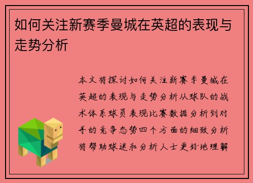 如何关注新赛季曼城在英超的表现与走势分析