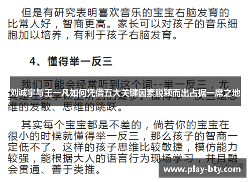 刘诚宇与王一凡如何凭借五大关键因素脱颖而出占据一席之地